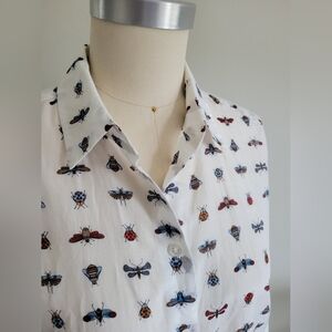 EQUIPMENT all over insect print silk and cotton blend dress shirt blouse
